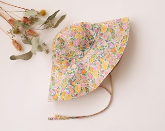 Liberty Floral Sun Hat in ELYSIAN DAY Print, Wide Brim, Adjustable Summer Kids Sun Hat