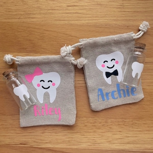 Custom Tooth Fairy Pouch - Personalised Tooth Keepsake - Glass Bottle Jar - Tooth Fairy Bag for Boys and Girls - Baby Tooth Pouch