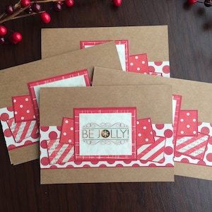 Christmas Cards, Set of 4, Kraft, Greeting Cards, Red