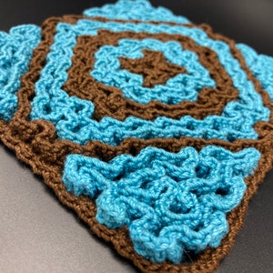 Crochet pot holder, brown and turquoise hot pad, unique home gift, kitchen accessory, home decor,  pot holder, trivet