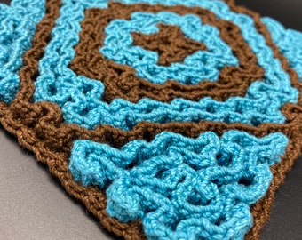 Crochet pot holder, brown and turquoise hot pad, unique home gift, kitchen accessory, home decor,  pot holder, trivet