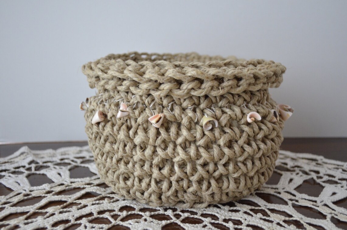 Crochet Basket Crochet Hemp Basket Hemp Basket Handmade Etsy