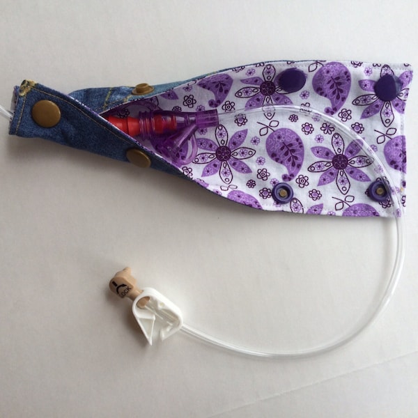 Feeding Tube Cover, Reversible, G-tube connection cover, Button Tube Access Cover with Plastic Snaps, Blue Jean, Purple Bandana