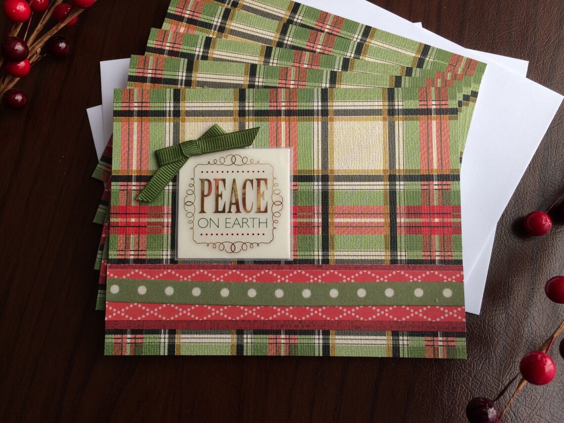 Christmas Cards Set of 5 Holiday Stationery Holiday Plaid Etsy