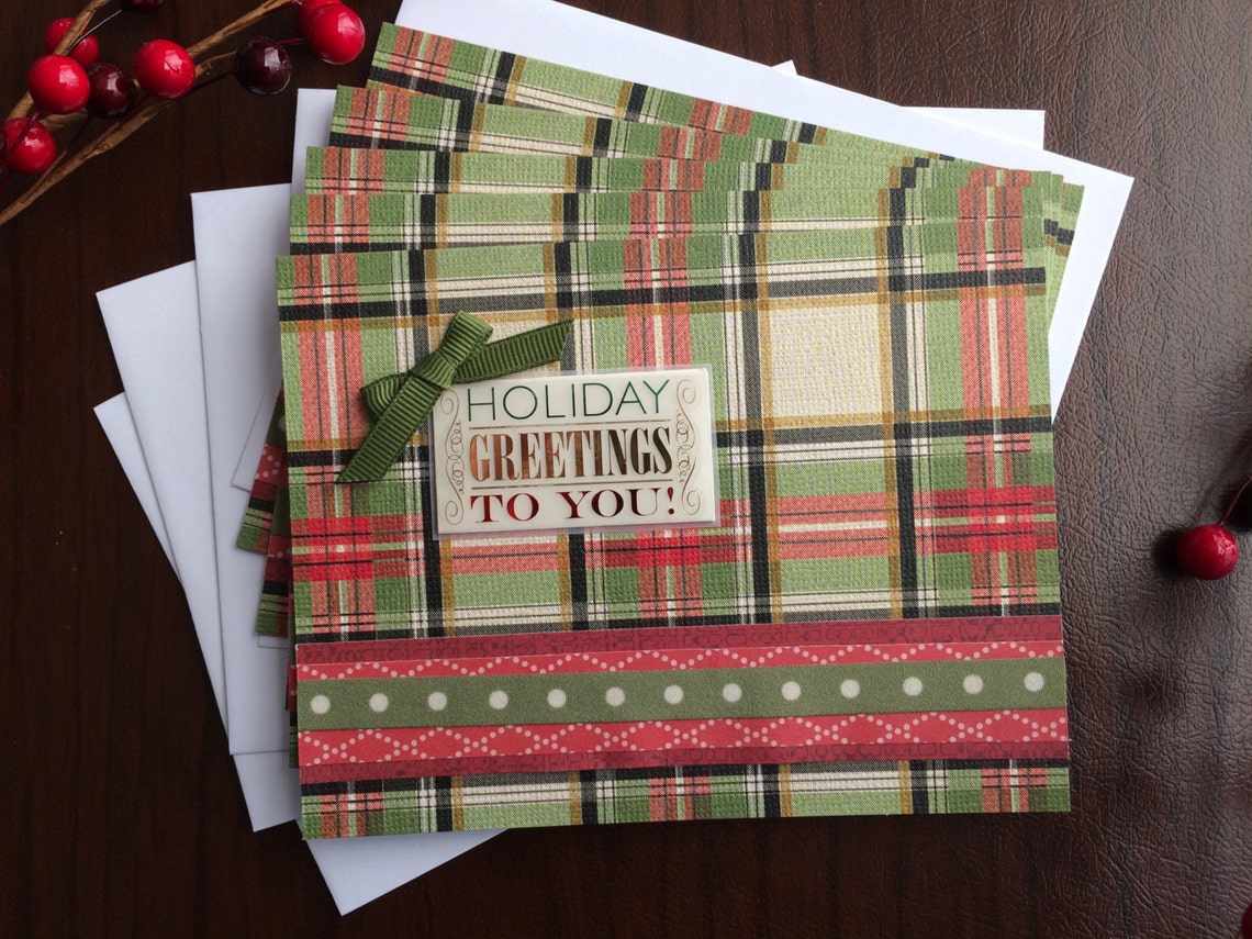 Christmas Cards Set of 5 Holiday stationery Holiday plaid Etsy