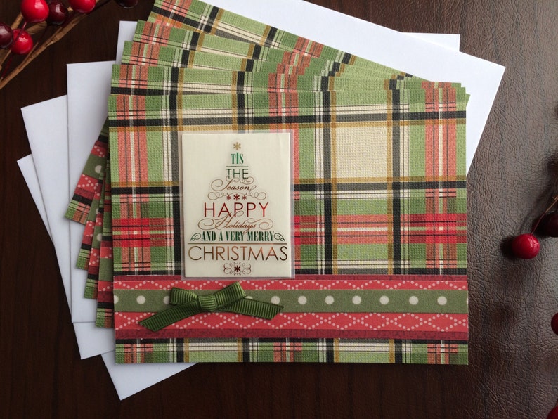 Christmas Cards Set of 5 Holiday Stationery Holiday Plaid Etsy