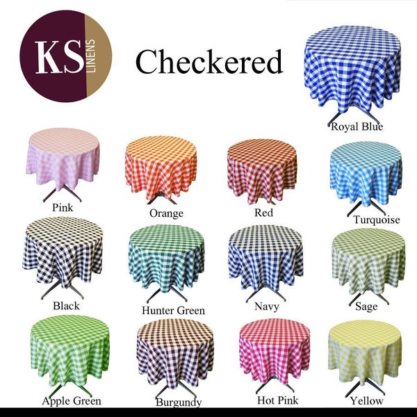 Ks Linens 45-Inches Round Checkered Tablecloth (Multiple Colors) tablecloth for coffee table, fabric linen for restaurant, dining table.