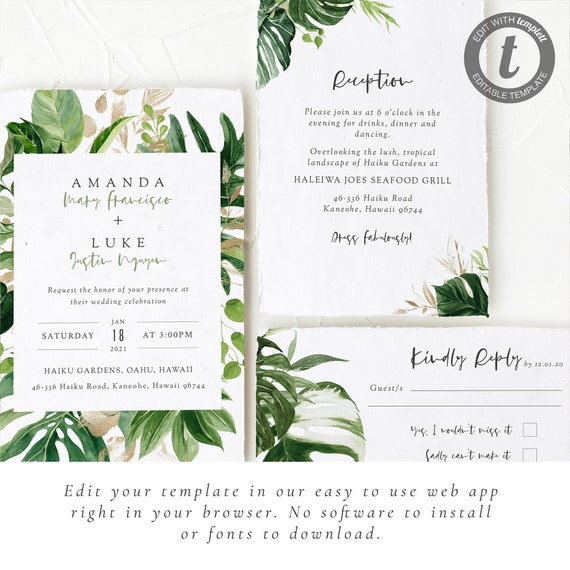 Destination Wedding Invitation Set Tropical Invitations Etsy