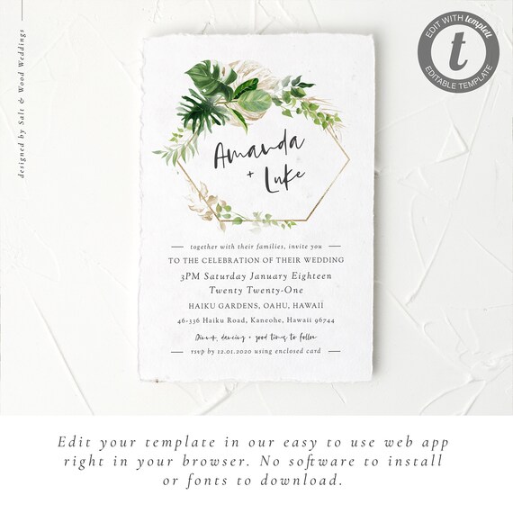 Tropical Wedding Invitation Destination Wedding Beach Etsy