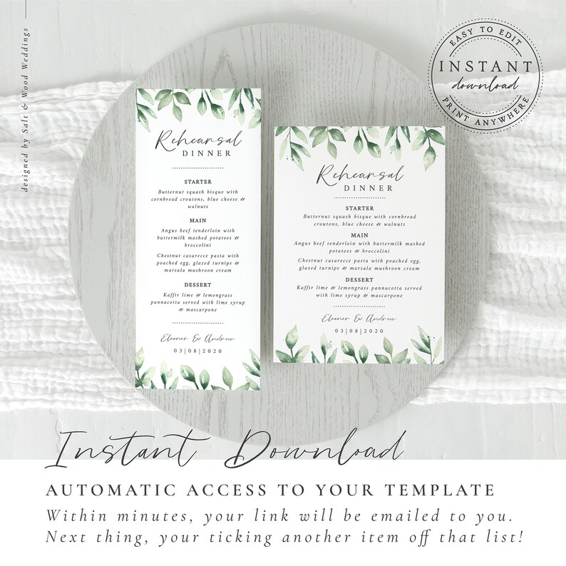 Rehearsal Dinner Menu Template