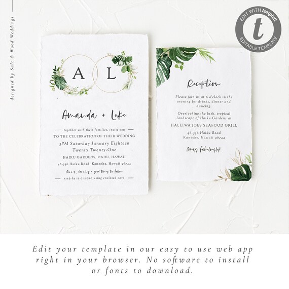Destination Wedding Invitation Set Tropical Invitations Etsy