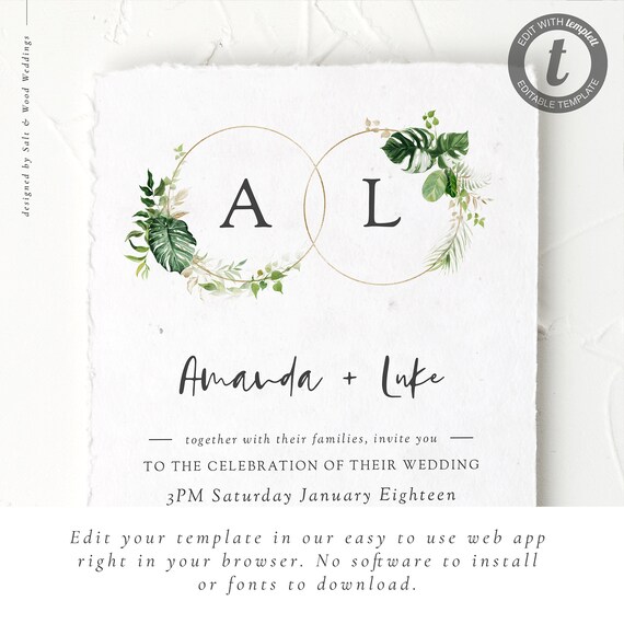 Tropical Wedding Invitation Destination Wedding Beach Etsy
