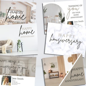 Tarjetas de feliz aniversario de la casa / Tarjeta de bienes raíces / Marketing de bienes raíces / Postal editable de agente inmobiliario / Canva / Imprimible de bienes raíces /