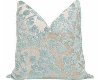 PRE-ORDER Blossom Cut Velvet // Spa Blue Pillow  | cut velvet | blue floral print | bedroom + home decor |