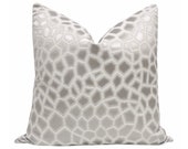 Faux Silk Safari Platinum pillow COVER ONLY animal print giraffe print designer fabric home decor silver faux silk