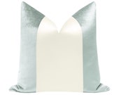 BACKORDER PANEL Colorblock Faux Silk Velvet Spa Blue Alabaster Silk velvet silk throw pillow blue velvet pillow designer