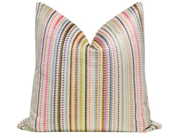 Tribeca Cut Velvet // Multi Pillow COVER ONLY | stripe colorful pillow | designer cut velvet pillow | multi color throw pillow |