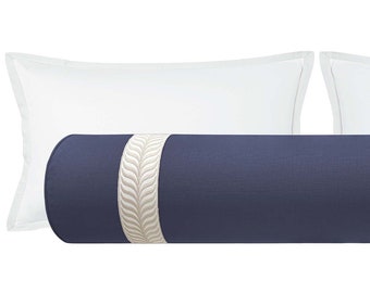 The Bolster : Classic Linen // Navy Blue + Trellis Trim // Natural | linen and trim | bolster pillow | bed and home |