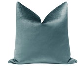 Faux Silk Velvet French Blue Pillow COVER ONLY blue velvet pillow dark blue pillow green blue pillow aegean velvet pillow