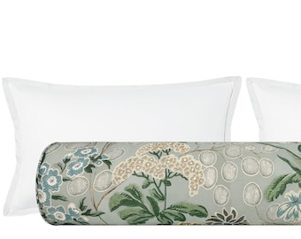 Thibaut Meadow // Sage Bolster | designer | floral pattern | roll pillow |