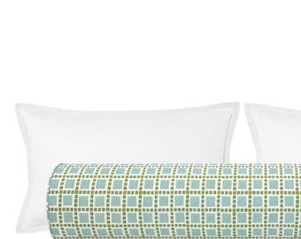 The Bolster : Tiles Print // Spa Blue | blue | squares | roll pillow | blue and green |
