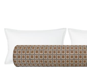 The Bolster : Tiles Print // Saddle | squares | roll pillow | brown and black |