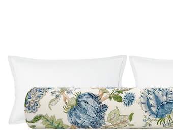 The Bolster : Josephine // Baltic Blue + Olive | bolster pillow | bed decor | chinoiserie floral |