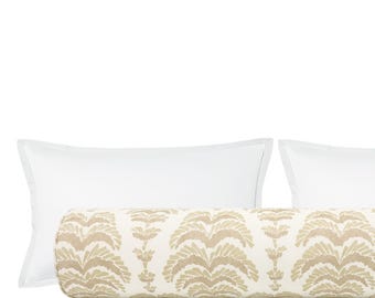 Brunschwig & Fils Ponchette Print // Beige Bolster | roll pillow | designer bolster | floral print |