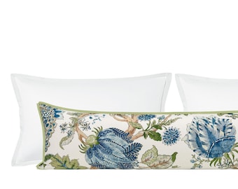 The XL Lumbar : Josephine // Baltic Blue + Olive with Butterfly Flange | floral pillow | bedroom decor |