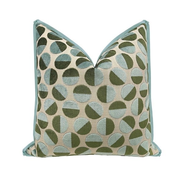 PRE-ORDER Brooklyn Cut Velvet // Spa Blue Pillow  | Blue and green pillow | designer cut velvet pillow | multi color throw pillow |