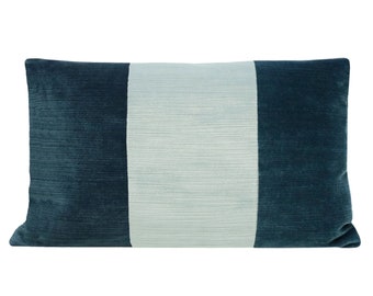 The Little Lumbar : Strie Velvet // Harbour Blue + Spa Blue COVER ONLY | panel pillow | velvet stripe | duo colored pillow