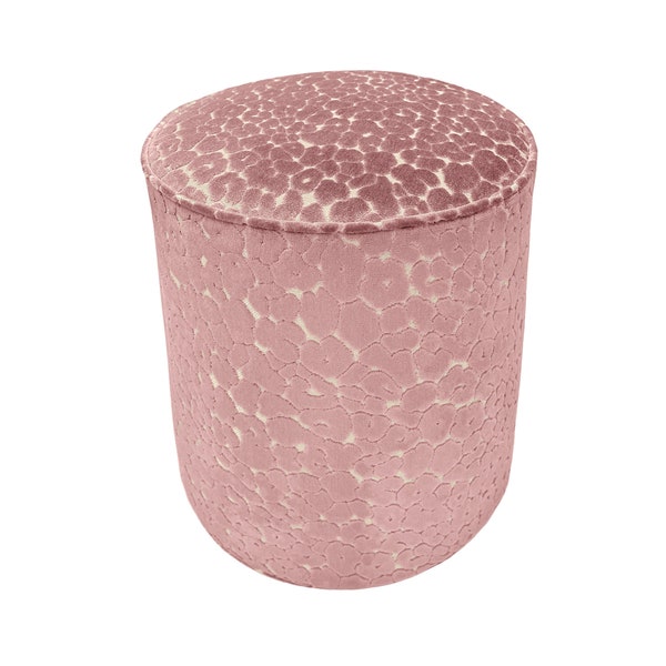 The Tight Round Ottoman : Leopard Cut Velvet // Pink Peony | round stool | upholstered ottoman | upholstered stool |