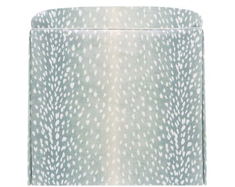 The Skirted Ottoman : Antelope Linen Print // Spa Blue | upholstered bench | upholstered ottoman | upholstered stool |