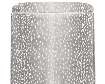 The Skirted Ottoman : Antelope Linen Print // Grey | square bench | upholstered ottoman | upholstered stool |