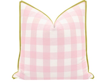 Charleston Check // Primrose with Butterfly Flange  | flange pillow | designer pillow | buffalo check pink pillow|