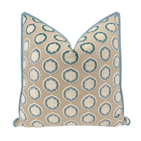 Tiana // Ciel + Ivoire with Butterfly Flange pillow | Manuel Canovas | cut velvet | designer fabric |