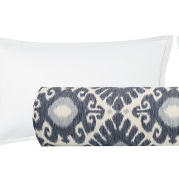 The Bolster : East Hampton Ikat // Prussian Blue | damask print | blue bolster | bedroom decor |