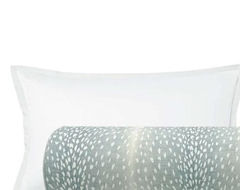 The Bolster : Antelope Linen Print // Spa Blue | bolster pillow | roll pillow | bedroom decor | antelope print light blue |