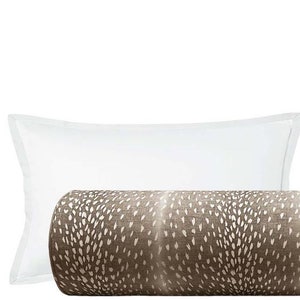 The Bolster : Antelope Linen Print // Mocha | bed decor | brown animal print | brown bolster |