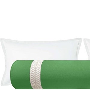 The Bolster : Classic Linen // Kelly Green + Trellis Trim // Natural | linen and trim | bolster pillow | bed and home |