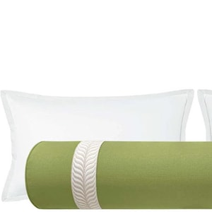 The Bolster : Classic Linen // Olive + Trellis Trim // Natural | linen and trim | bolster pillow | bed and home |