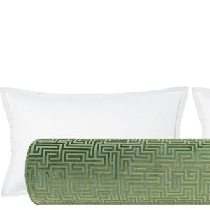 The Bolster : Labyrinth Cut Velvet // Olive Jade | cut velvet  | bed decor | green bolster |