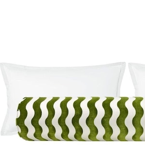 Schumacher The Wave // Lettuce bolster | roll pillow | geometric | green cut velvet |