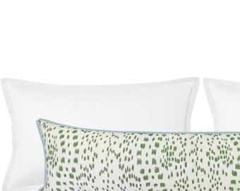 Brunschwig & Fils Les Touches // Green with Butterfly Flange XL Lumbar | Green pillow | Flamestitch | bedroom decor |