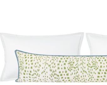 Brunschwig & Fils Les Touches // Peridot with Butterfly Flange XL Lumbar | Green pillow | Flamestitch | bedroom decor |