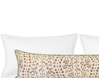 Brunschwig & Fils Les Touches // Tan with Butterfly Flange XL Lumbar | brown pillow | Flamestitch | bedroom decor |