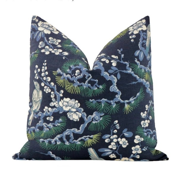 Trellis Linen Print // Navy Pillow  | chinoiserie print | chinoiserie floral print pillow | chinoiserie throw pillow |