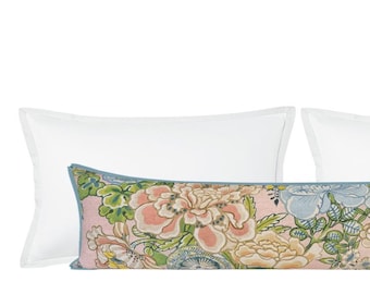 Thibaut Peony Garden // Blush with Butterfly Flange XL Lumbar | floral pattern | designer | long pillow |