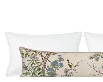 Thibaut Katsura // Cream and Lavender with Butterfly Flange XL Lumbar | floral pattern | designer | long pillow |