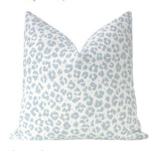 Cougar Linen Print // Mist Pillow  | animal print | blue leopard print pillow | leopard throw pillow |